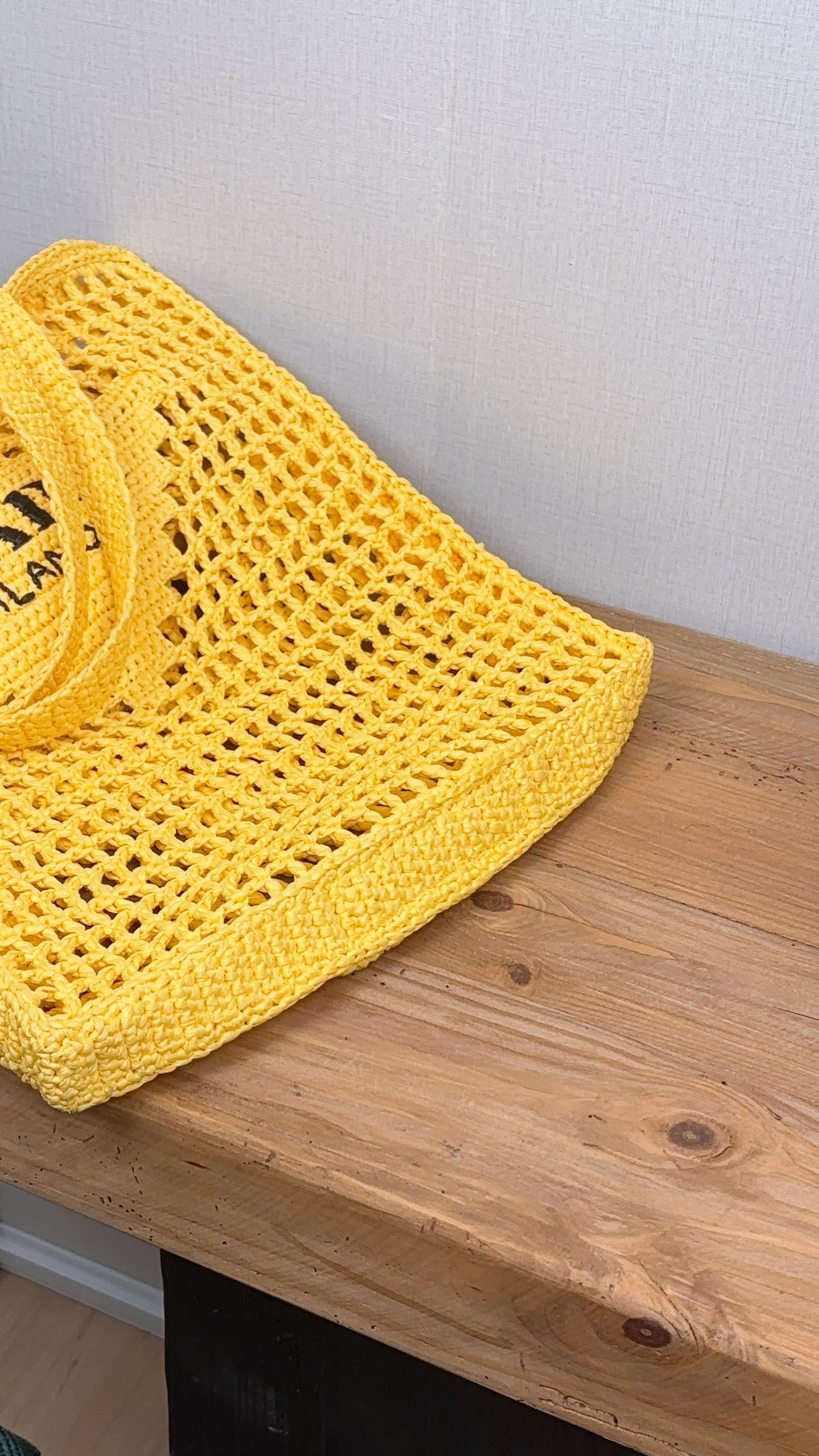 Prada Yellow Crochet Raffia Tote