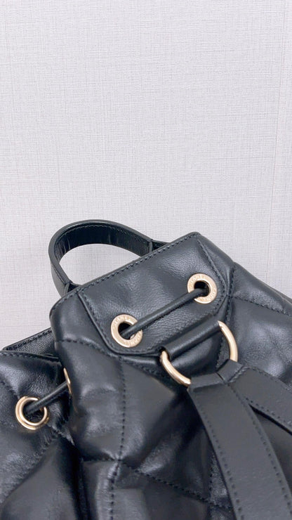 Chanel Black Lambskin Quilted Rucksack Drawstring Backpack (LGHW)
