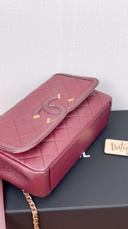Chanel Burgundy Caviar Filigree Small Flap Bag (GHW)