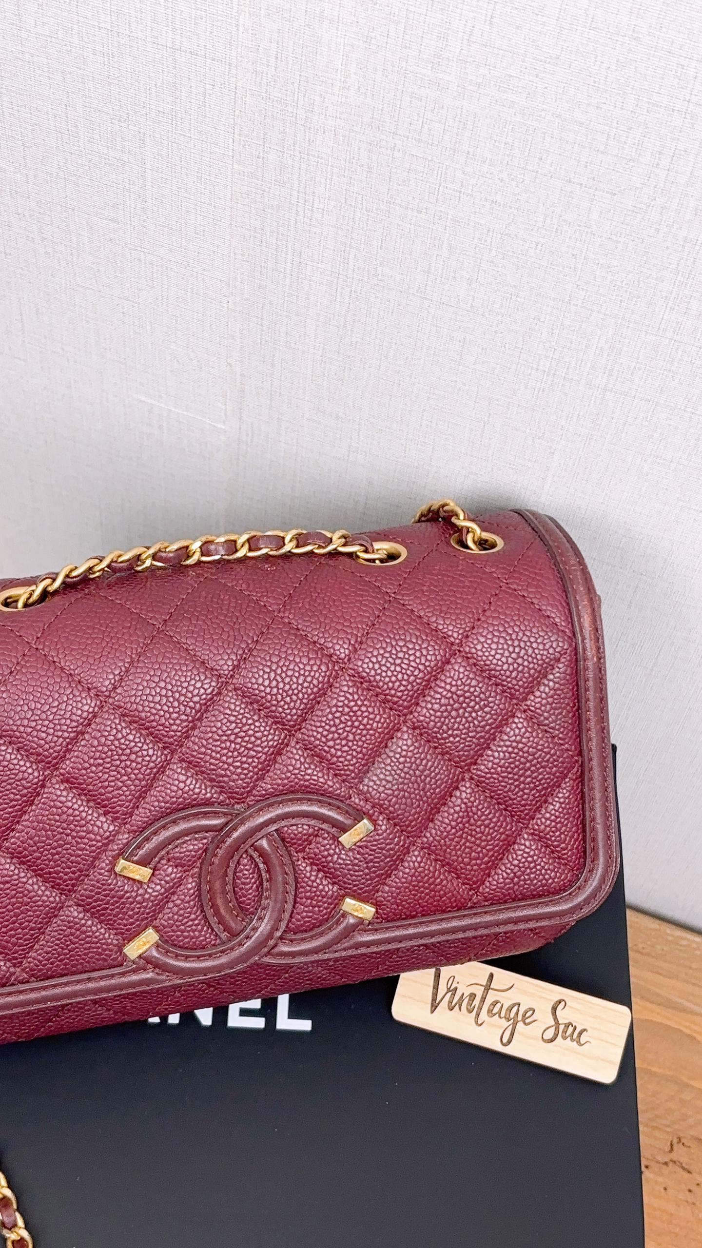 Chanel Burgundy Caviar Filigree Small Flap Bag (GHW)