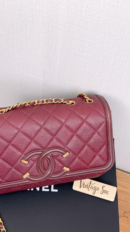 Chanel Burgundy Caviar Filigree Small Flap Bag (GHW)