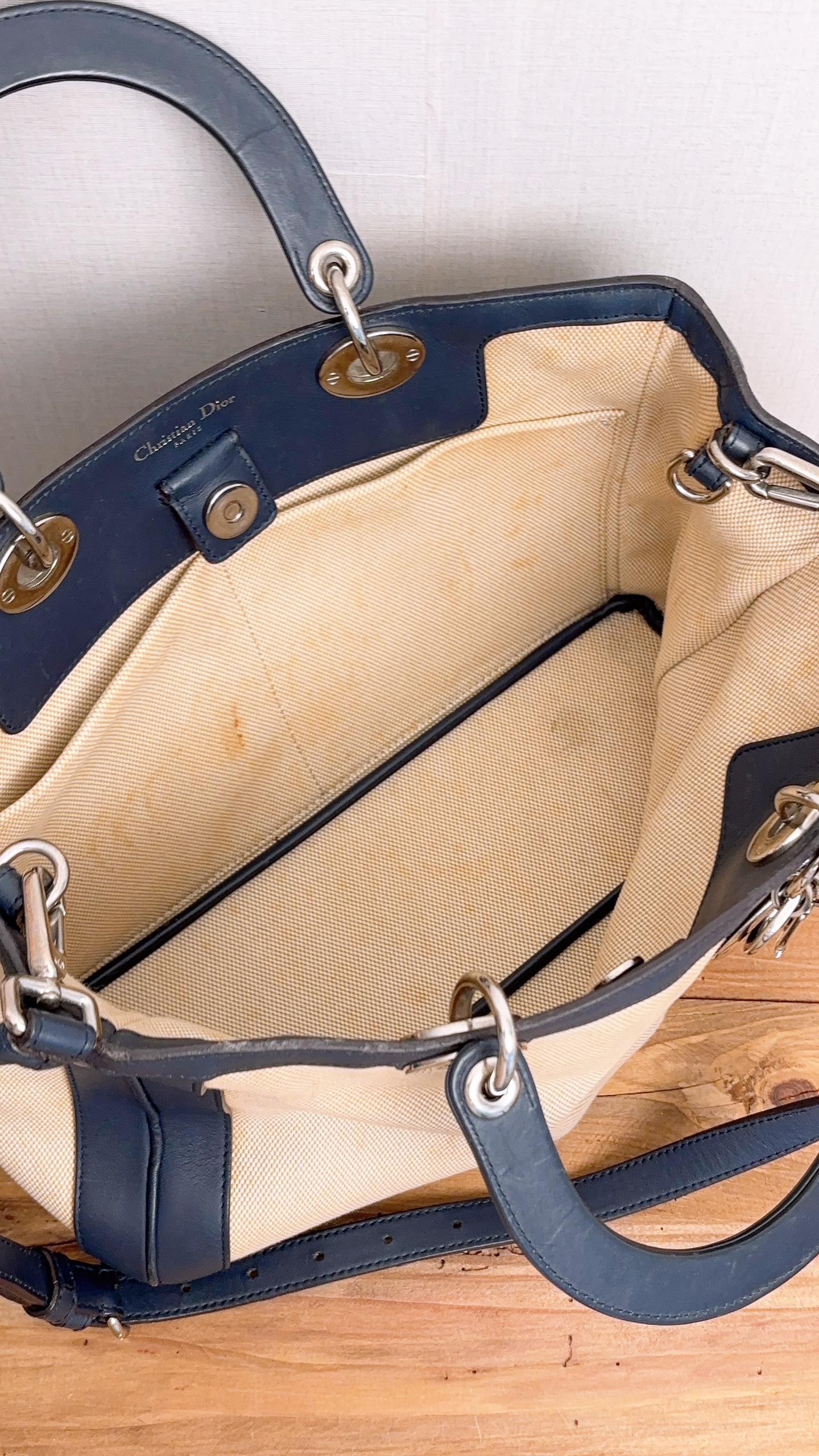 Dior Blue x Beige Canvas Diorissimo Medium 2 Way Bag