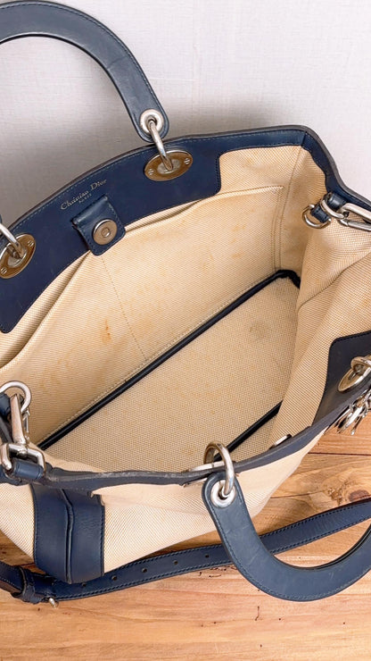 Dior Blue x Beige Canvas Diorissimo Medium 2 Way Bag
