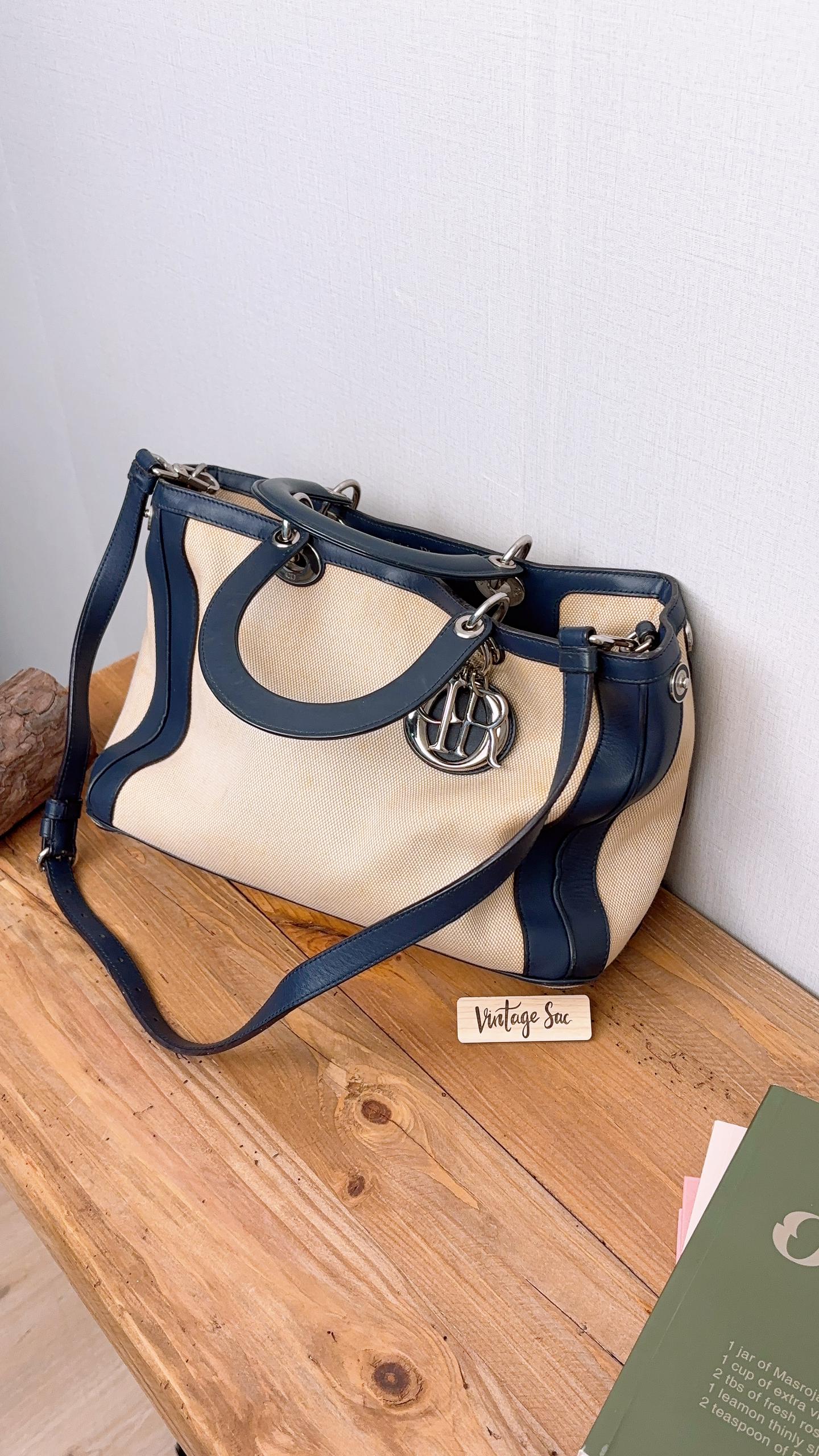 Dior Blue x Beige Canvas Diorissimo Medium 2 Way Bag