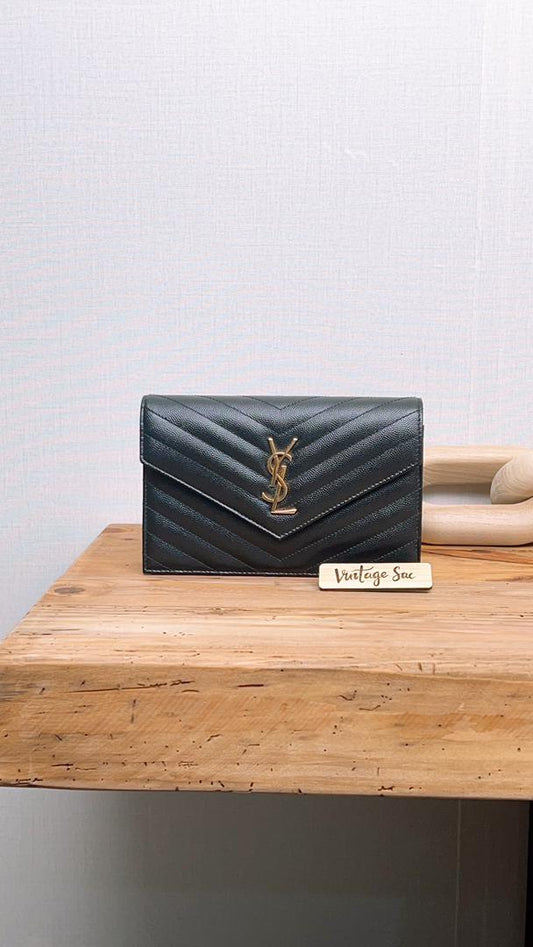 YSL Black Grain de Poundre Cassandra Small WOC (GHW)