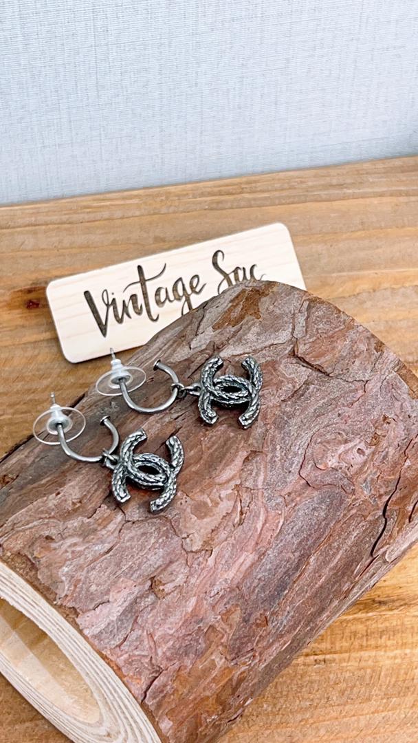Chanel Ruthenium CC Drop Earrings