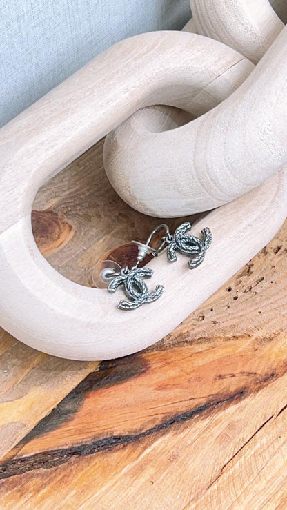 Chanel Ruthenium CC Drop Earrings