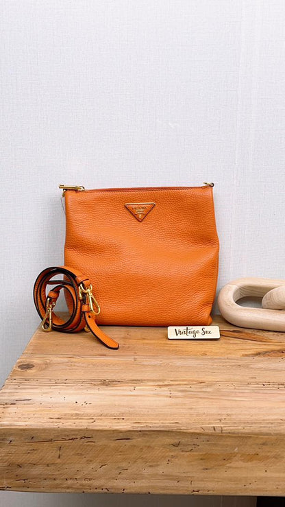 Prada Orange Vitello Phenix Crossbody Bag (GHW)