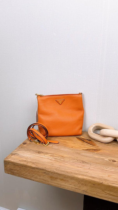 Prada Orange Vitello Phenix Crossbody Bag (GHW)