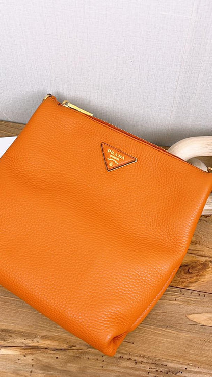 Prada Orange Vitello Phenix Crossbody Bag (GHW)