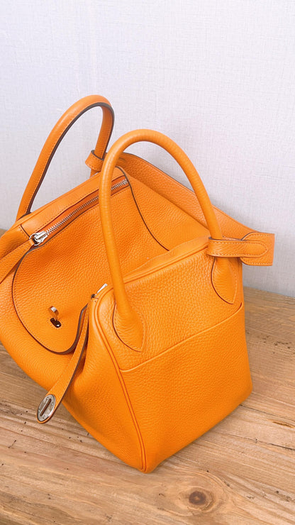 Hermes Orange Clemence Lindy 30 (PHW)