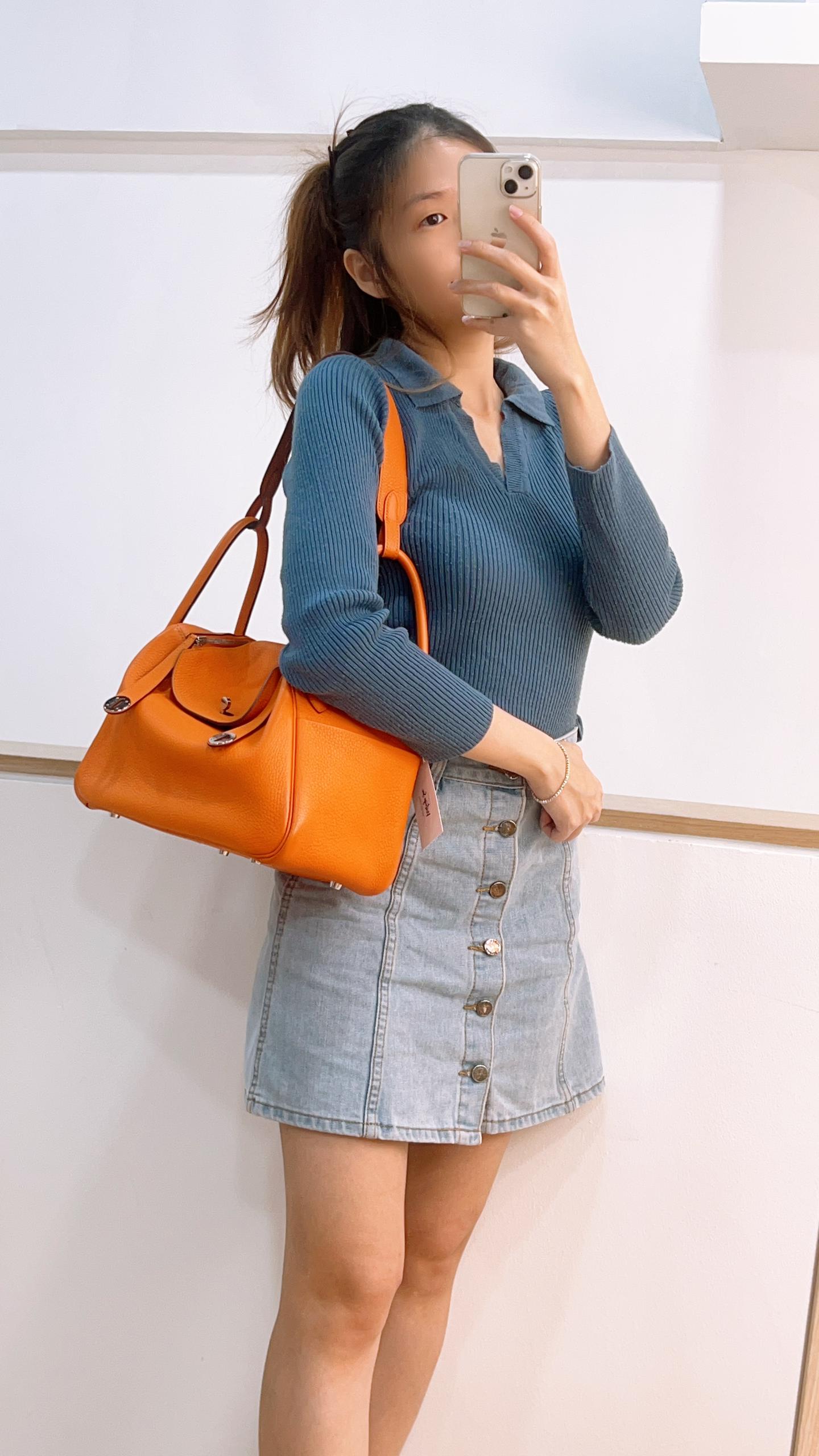 Hermes Orange Clemence Lindy 30 (PHW)