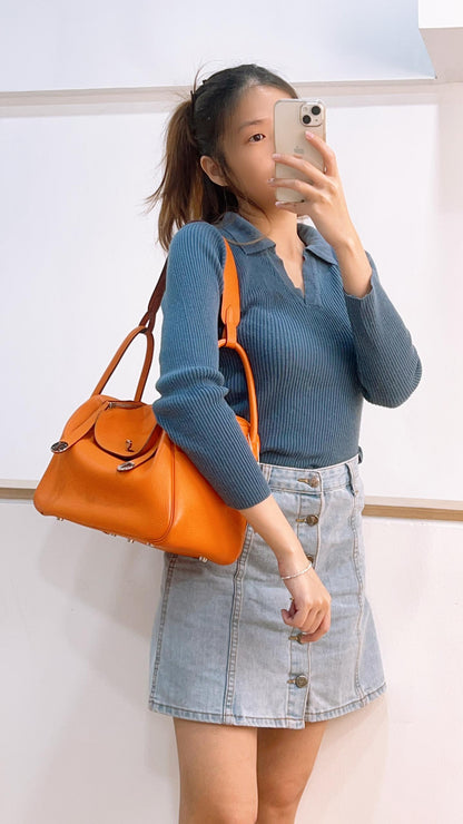 Hermes Orange Clemence Lindy 30 (PHW)