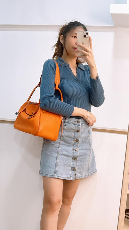Hermes Orange Clemence Lindy 30 (PHW)