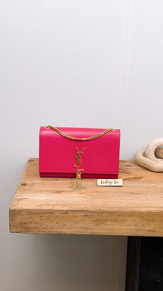 YSL Fuchsia Medium Kate Bag w Tassel
