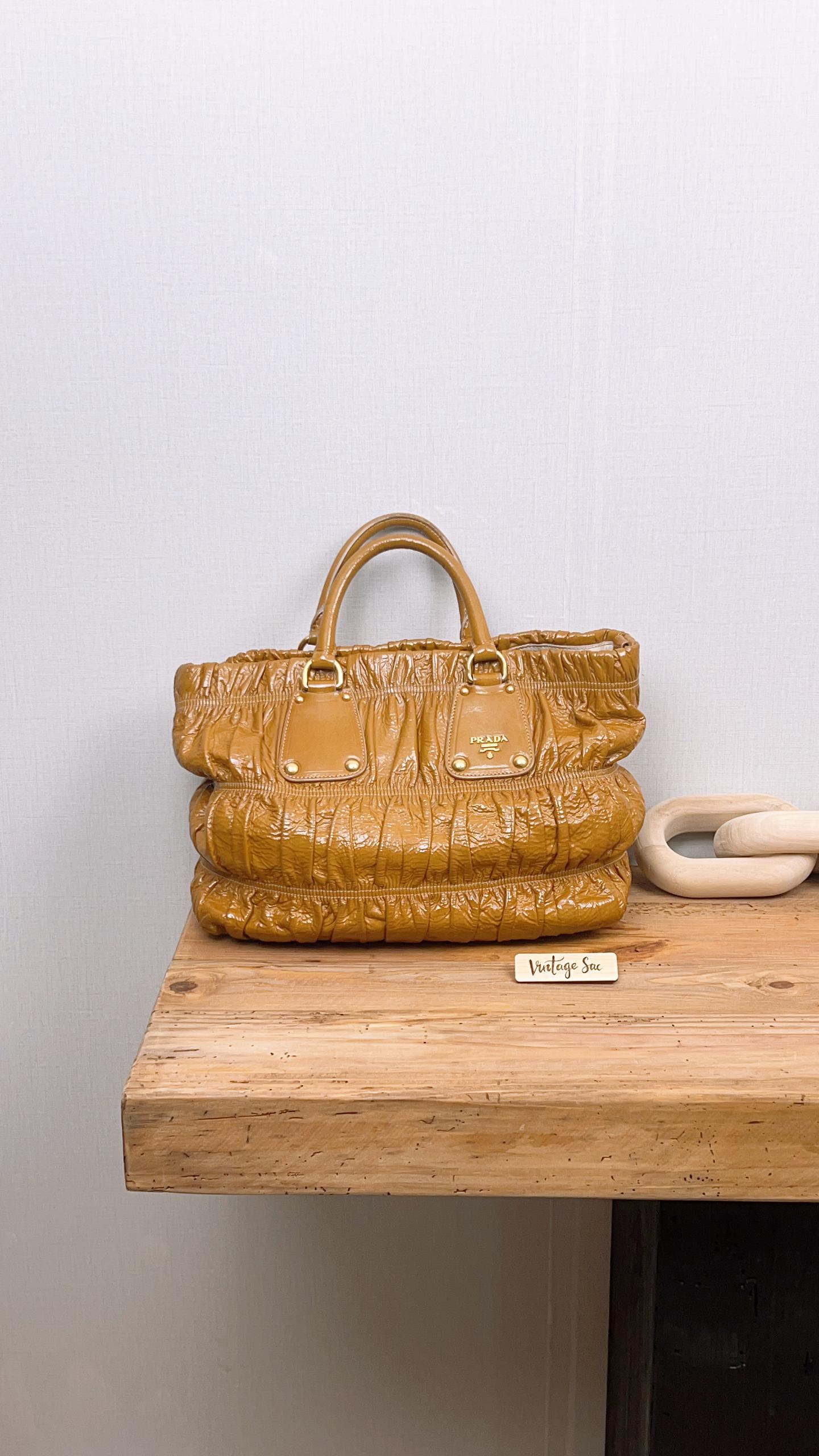 Prada Camel Vernice Gaufre Nappa Tote (GHW)
