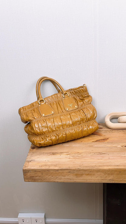 Prada Camel Vernice Gaufre Nappa Tote (GHW)