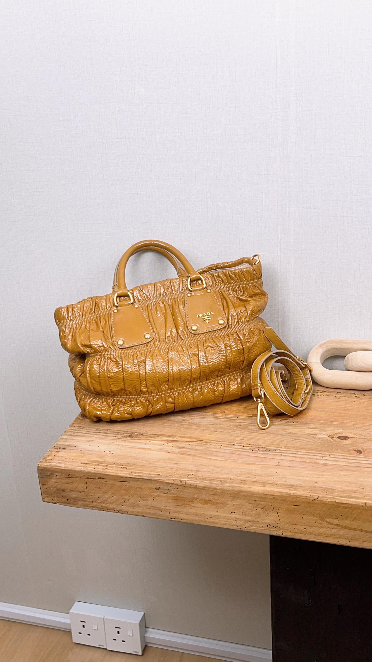 Prada Camel Vernice Gaufre Nappa Tote (GHW)