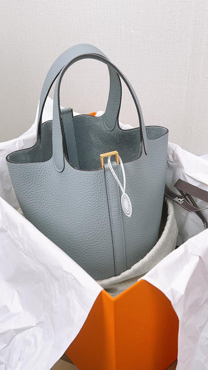 Hermes Gris Pantin Picotin 18 (GHW)