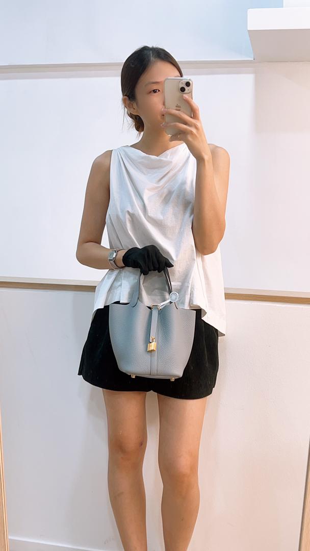 Hermes Gris Pantin Picotin 18 (GHW)