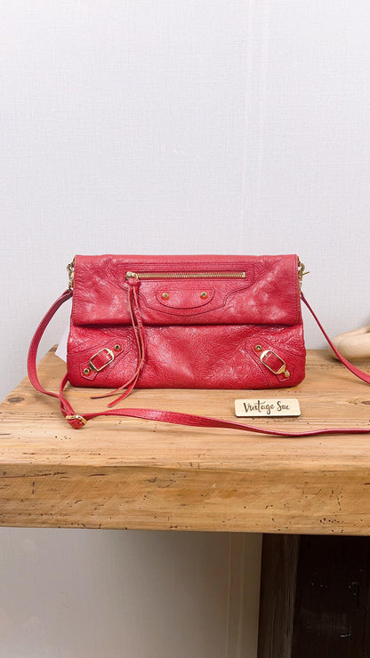 Balenciaga Red Lambskin Giant 12 Envelope Clutch (GHW)