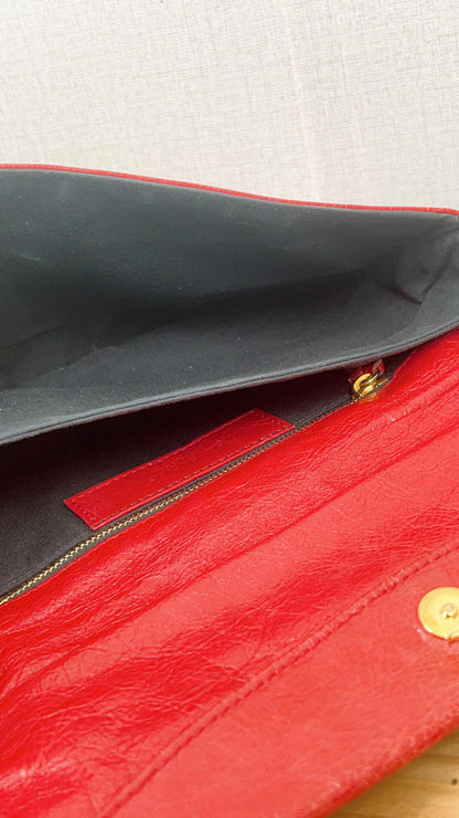 Balenciaga Red Lambskin Giant 12 Envelope Clutch (GHW)