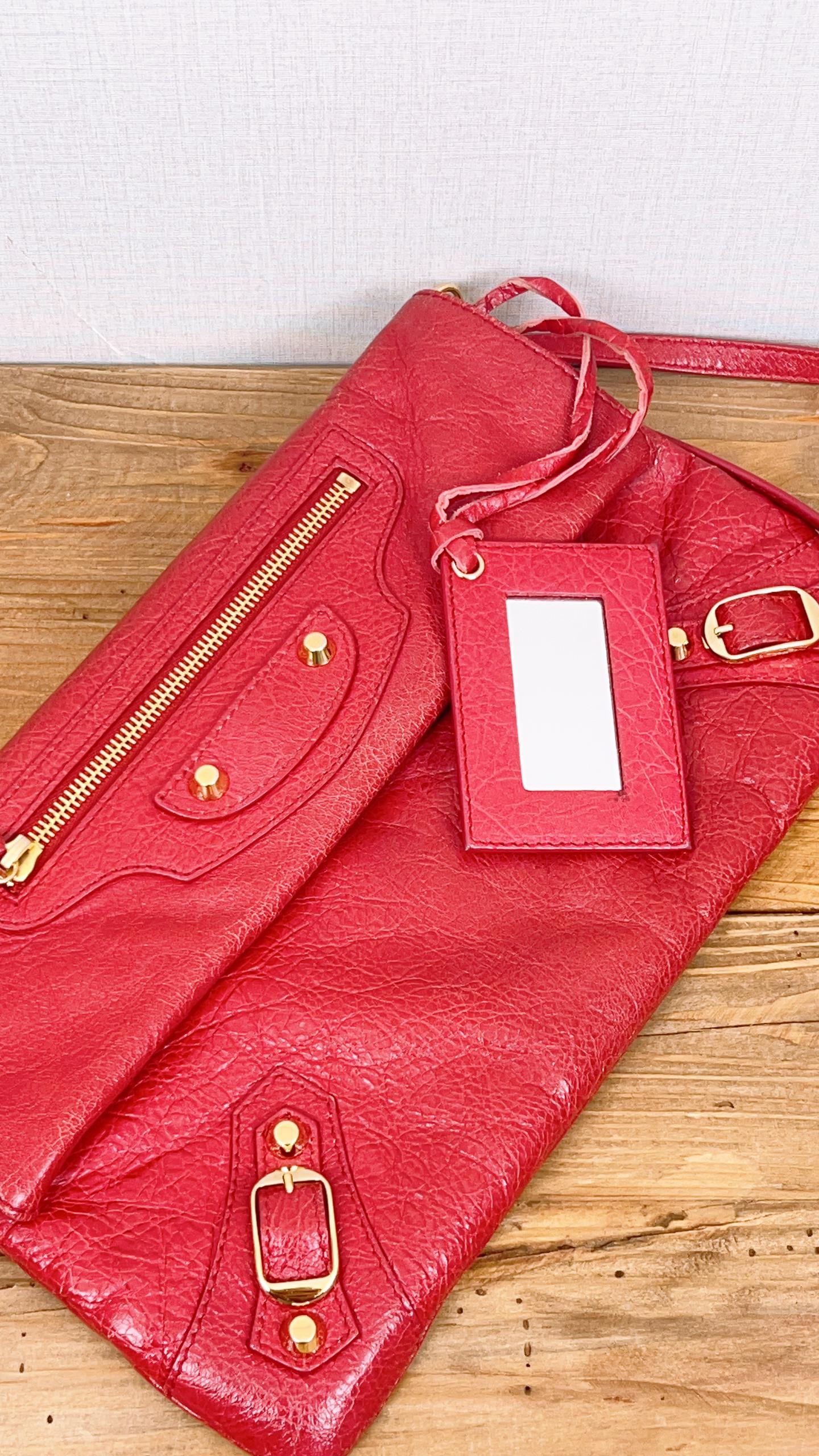 Balenciaga Red Lambskin Giant 12 Envelope Clutch (GHW)