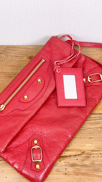 Balenciaga Red Lambskin Giant 12 Envelope Clutch (GHW)