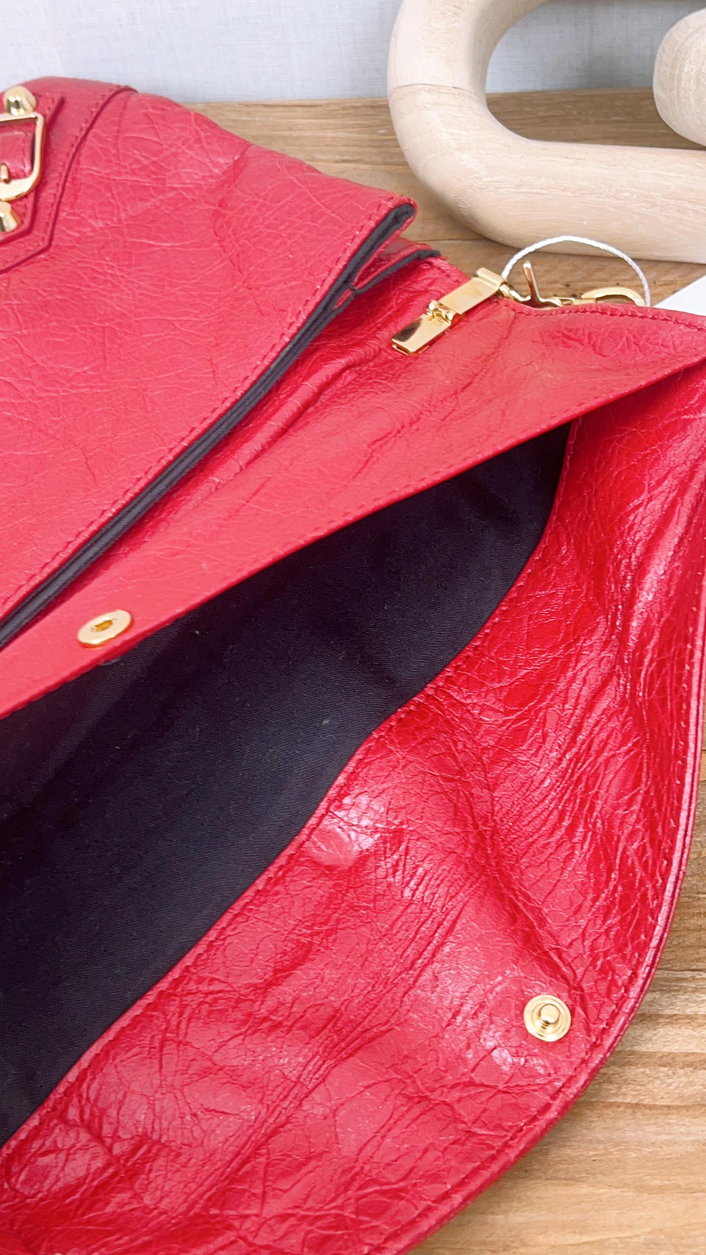 Balenciaga Red Lambskin Giant 12 Envelope Clutch (GHW)