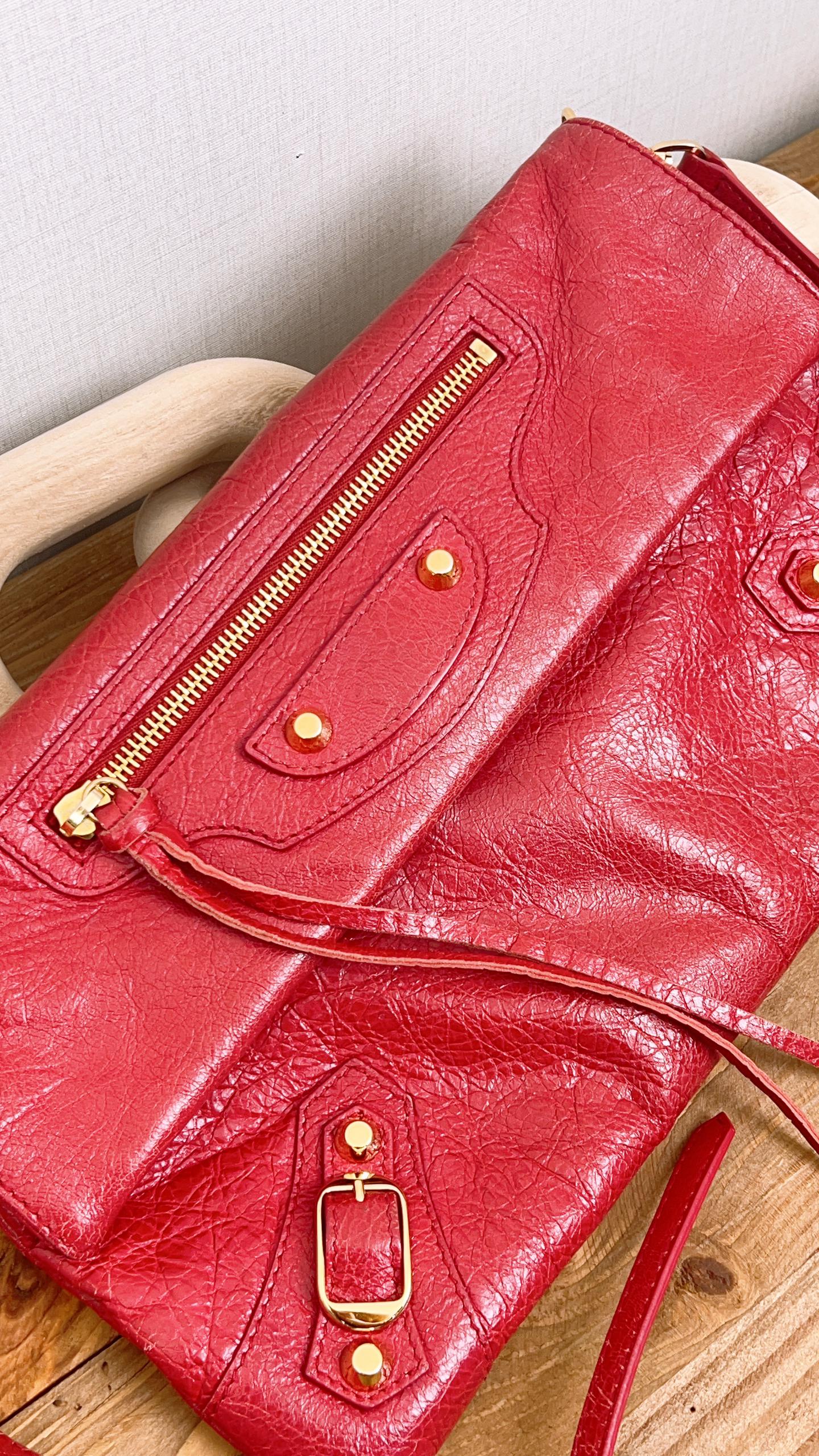 Balenciaga Red Lambskin Giant 12 Envelope Clutch (GHW)