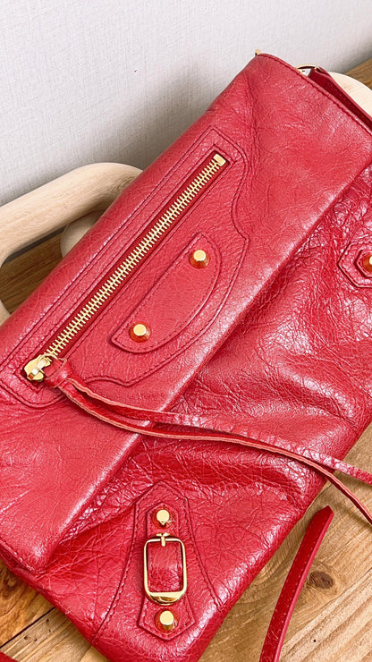 Balenciaga Red Lambskin Giant 12 Envelope Clutch (GHW)