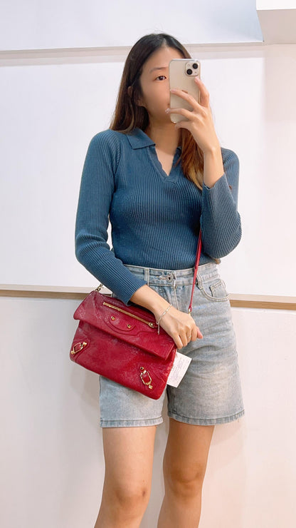 Balenciaga Red Lambskin Giant 12 Envelope Clutch (GHW)