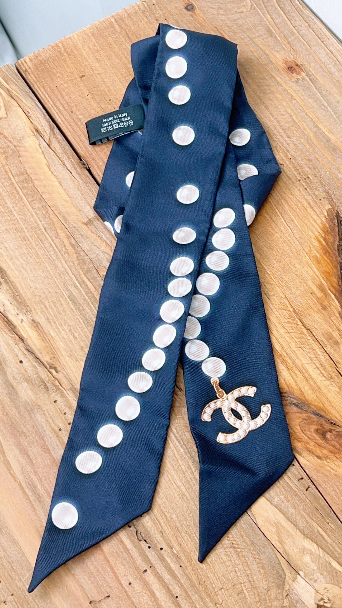 Chanel Black Pearl Silk Skinny Twilly