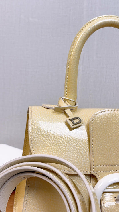 Delvaux Light Yellow Gel Patent Mini Brillant w Strap
