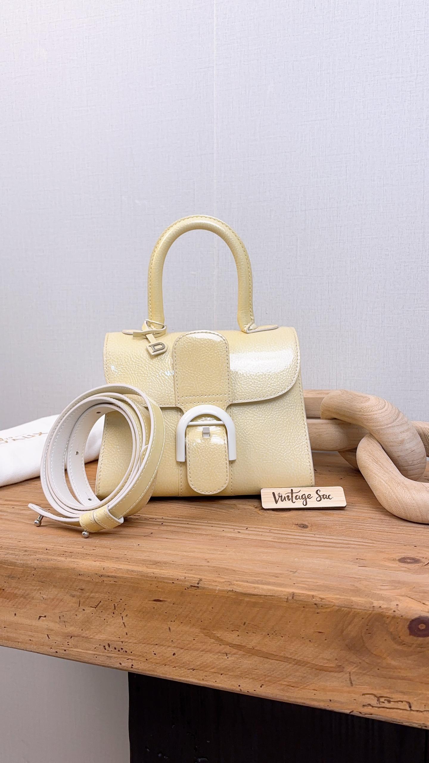 Delvaux Light Yellow Gel Patent Mini Brillant w Strap