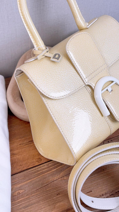 Delvaux Light Yellow Gel Patent Mini Brillant w Strap