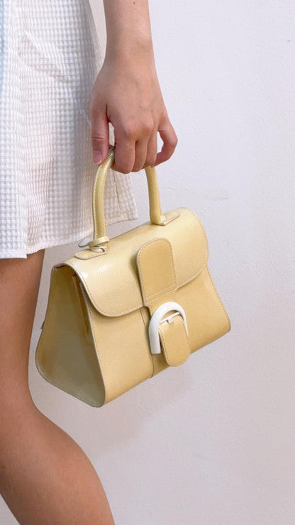 Delvaux Light Yellow Gel Patent Mini Brillant w Strap