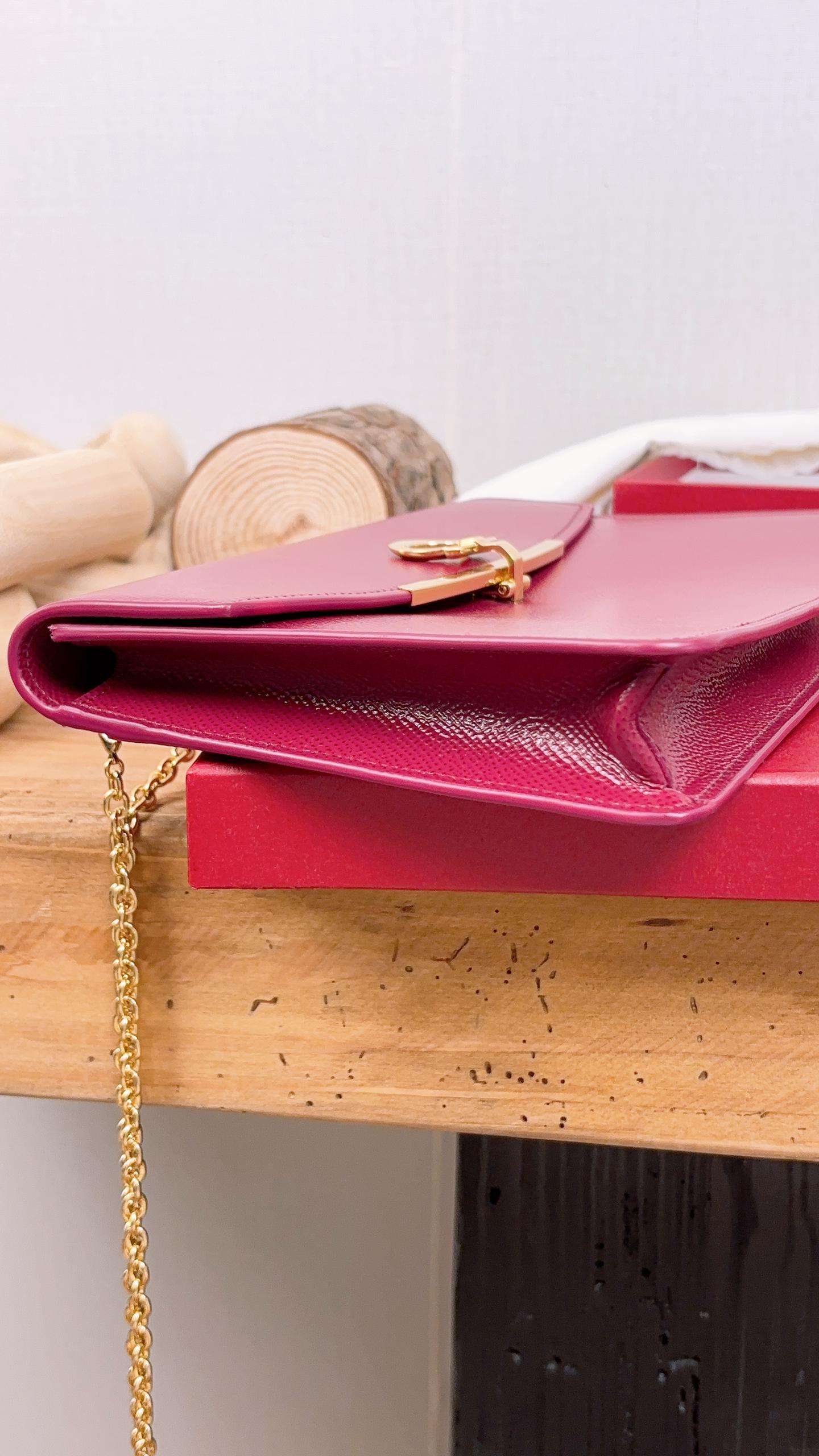 Salvatore Ferragamo Maroon Calfskin Gancini Chain Bag