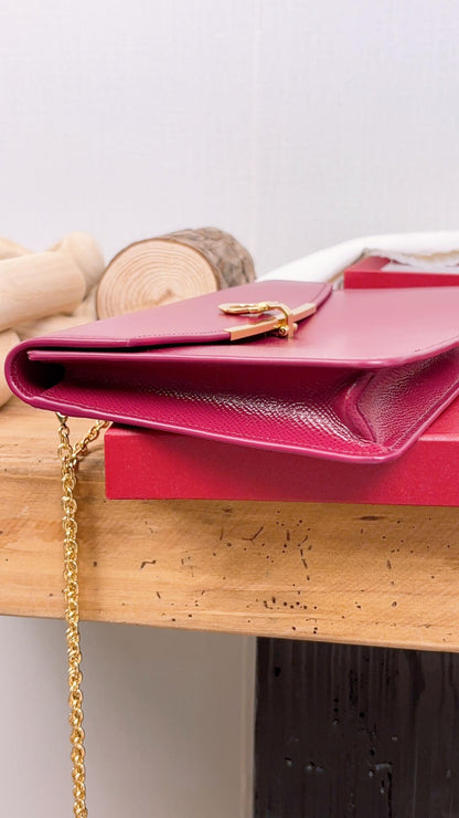 Salvatore Ferragamo Maroon Calfskin Gancini Chain Bag