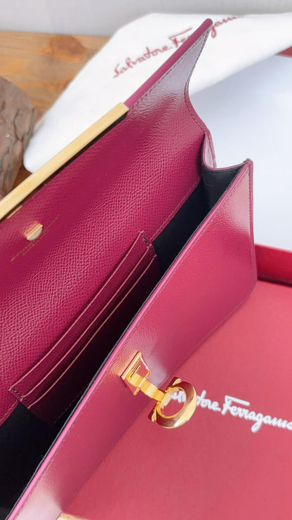 Salvatore Ferragamo Maroon Calfskin Gancini Chain Bag