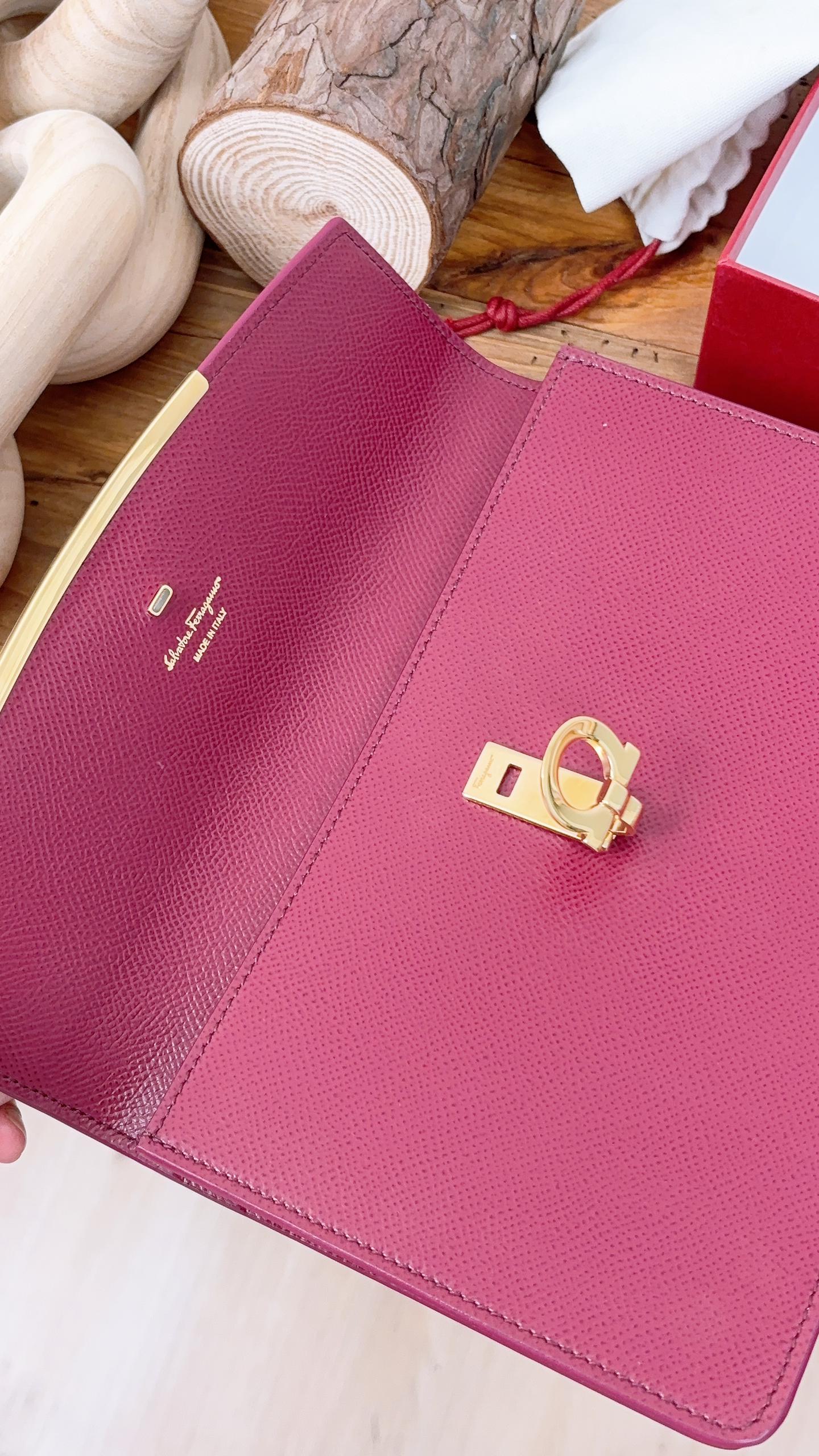 Salvatore Ferragamo Maroon Calfskin Gancini Chain Bag