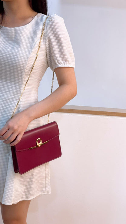Salvatore Ferragamo Maroon Calfskin Gancini Chain Bag