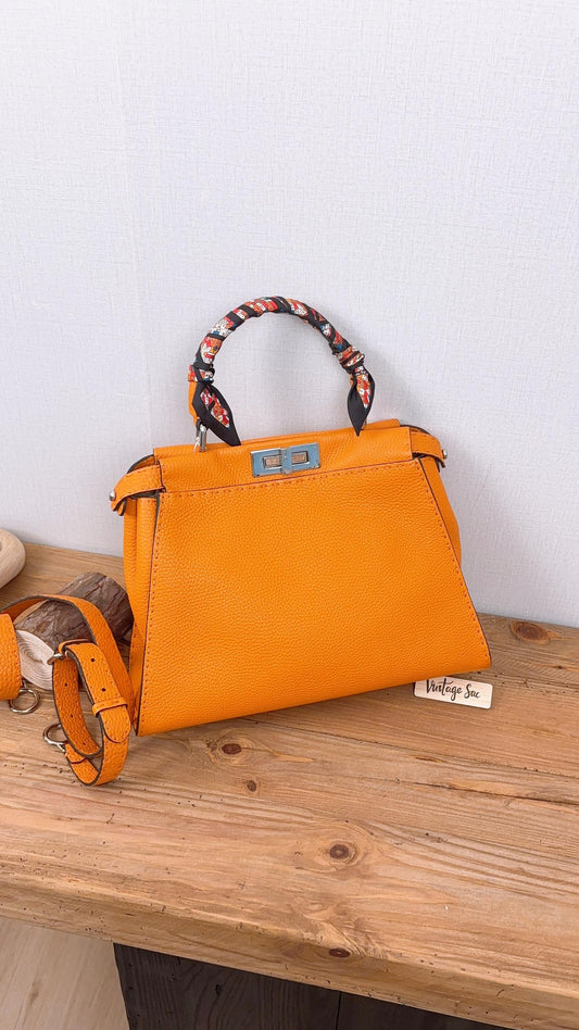 Fendi Orange Grained Calfskin Sellier Medium Peekaboo (SHW)