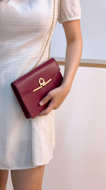 Salvatore Ferragamo Maroon Calfskin Gancini Chain Bag