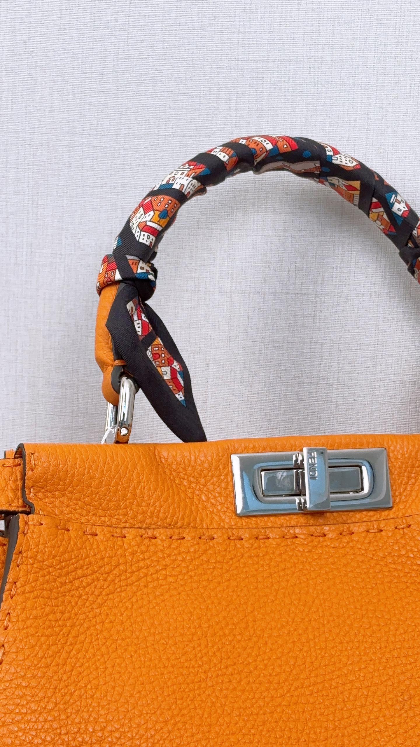 Fendi Orange Grained Calfskin Sellier Medium Peekaboo (SHW)