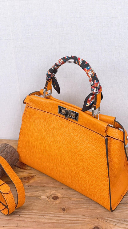 Fendi Orange Grained Calfskin Sellier Medium Peekaboo (SHW)