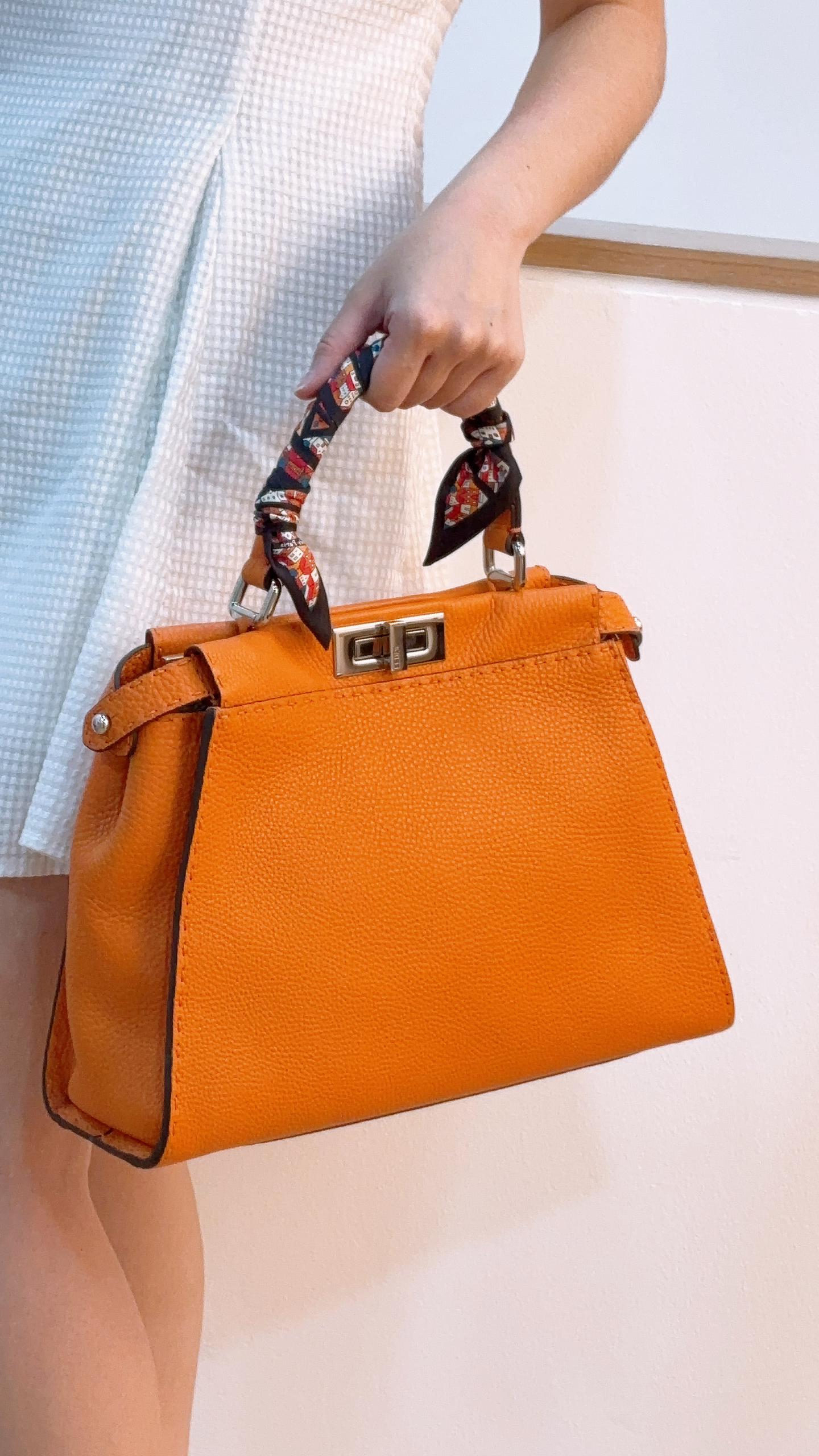 Fendi Orange Grained Calfskin Sellier Medium Peekaboo (SHW)