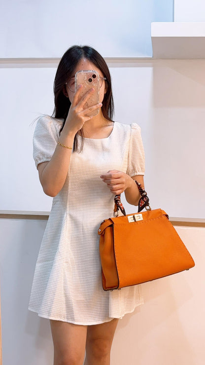 Fendi Orange Grained Calfskin Sellier Medium Peekaboo (SHW)