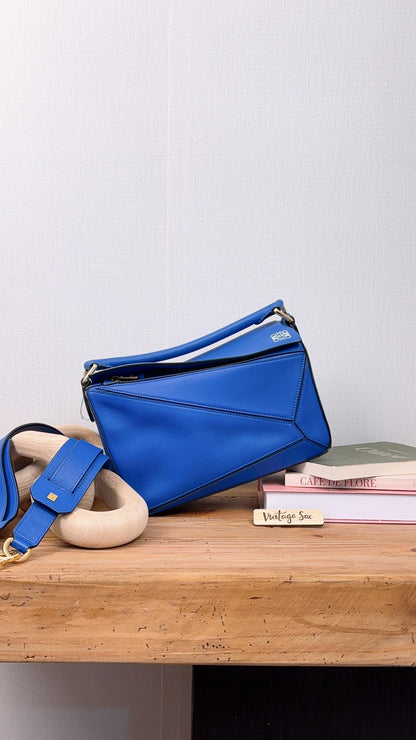 Loewe Blue Calfskin Small Puzzle Bag (GHW)