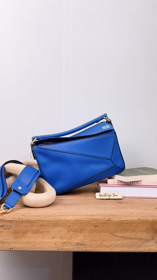 Loewe Blue Calfskin Small Puzzle Bag (GHW)